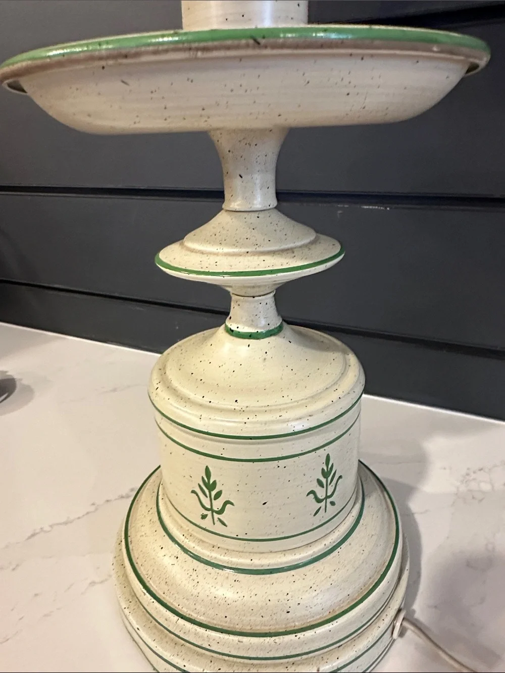 Vintage Cream and Green Colonial Table Lamp - Metal 18” 1950